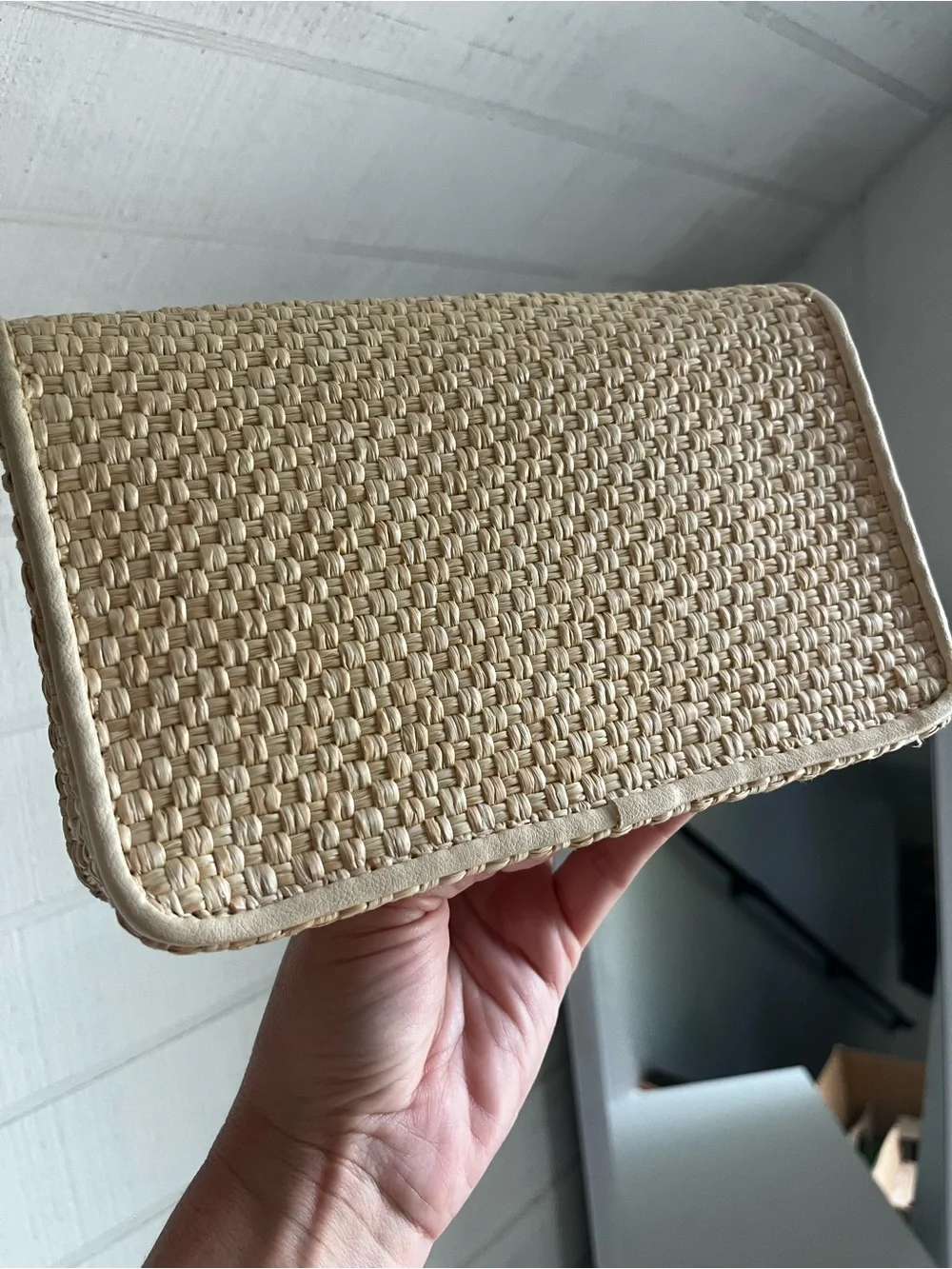 Etienne Aigner Natural Woven Straw Clutch with Gold-Tone Accent